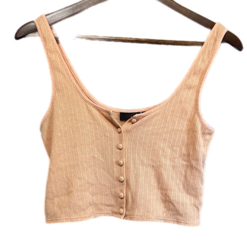 Out From Under Button Front Tank Women M Peach Excellent Ribbed Crop Top